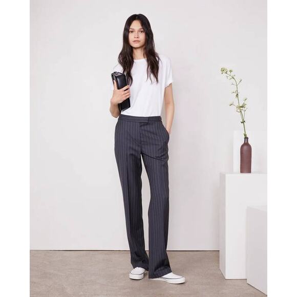 Officine Generale Ilenia Pinstripe Pants in Anthroacite Ecru 38 US 6 - Picture 1 of 4